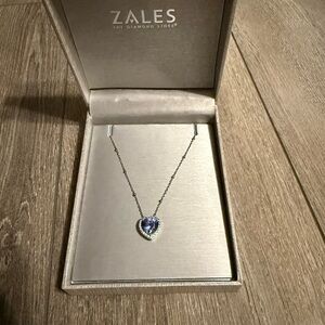 Zales Heart Shaped Blue & White Sapphire Pendant Necklace